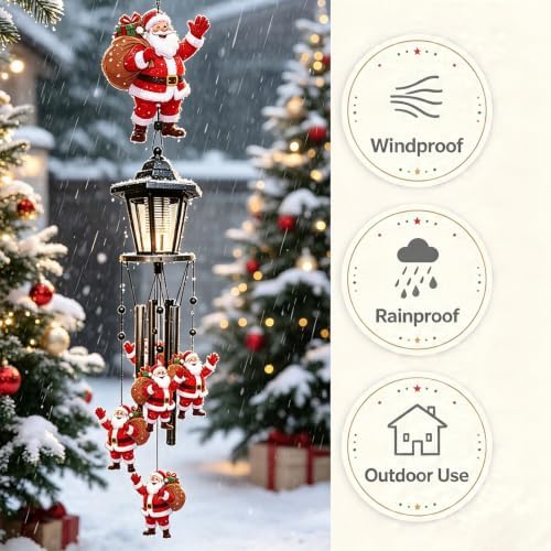 Santa Solar Christmas Wind Chimes, Outdoor Hanging Holiday Decor