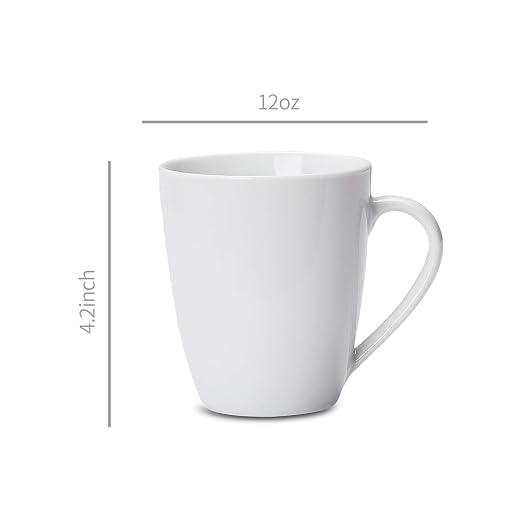 Amazon Basics Porcelain Heat Resistant Coffee Mugs, Microwave and Oven Safe, 12 oz, White, 12 Count