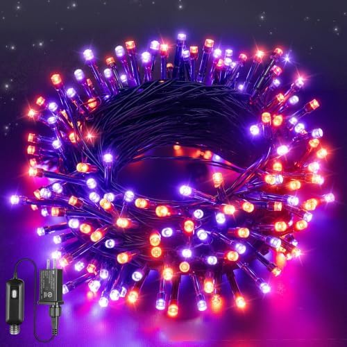 Ollny Halloween Lights Outdoor, 100 LED 33FT Orange and Purple Halloween Decorations with 8 Modes Timer, Plug in String Lights for Indoor Bedroom Home Party Outside