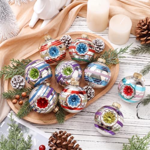 9 Pcs Christmas Vintage Glass Reflector Ornament,Retro