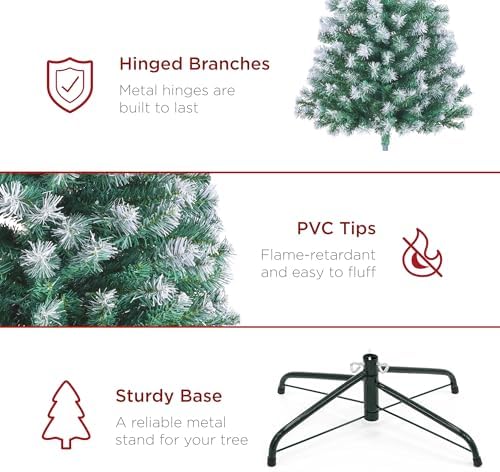 Best Choice Products Artificial Frosted Christmas Tree, 6ft Premium Unlit Realistic Spruce Holiday Décor w/Dense Branches, Metal Base - Blue Spruce
