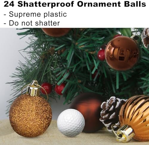 Bronze 2.5" Christmas Balls Christmas Tree Decoration Ornaments Shatterproof Hanging Balls for Birthday Halloween Holiday Wedding Decorations Set of 24pcs