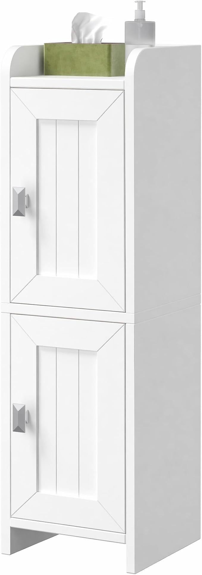 Akxomel Small Bathroom Cabinet Narrow Toilet Paper Organizer White | 7.9''D x 7.9''W Bathroom Organizer and Storage Cabinet for Small Space, Slim Corner Unit with Adjustable Shelf
