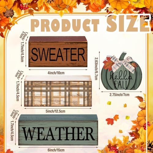 Moucuny 4 Pcs Fall Table Decor Neutral Sage Green Pumpkin Wooden Sign