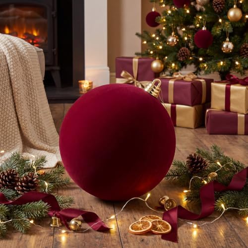 Threan 12 Inch Large Burgundy Velvet Christmas Ball Ornaments
