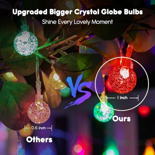 Minetom Crystal Globe String Lights Battery Operated - 33 ft 60 LED Globe Fairy Lights with Remote and 8 Modes, Waterproof for Bedroom Tent Loft Camping Porch Patio Party Wedding Decor, Multicolor