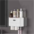 Toothbrush Rack Wall-Mounted Toothbrush Holder Punch-Free Multifunctional Storage Rack with Mouthwash Cup Toothpaste Squeezer Kit Bathroom Toothbrush Holder(A,Small)