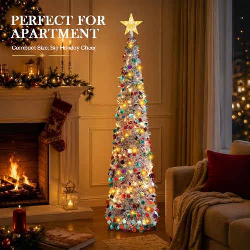 5FT Pop Up Christmas Tree with Lighted Top Star for Christmas Decorations