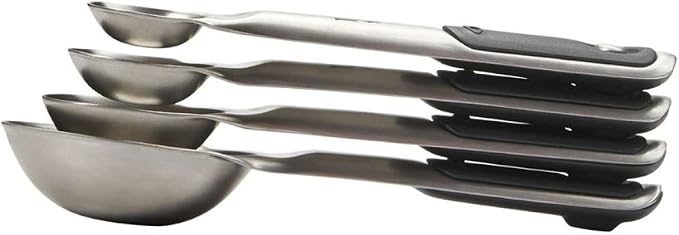 OXO Good Grips 3-Piece Angled Measuring Cup Set, Black & Good Grips 4 Piece Stainless Steel Measuring Spoons with Magnetic Snaps