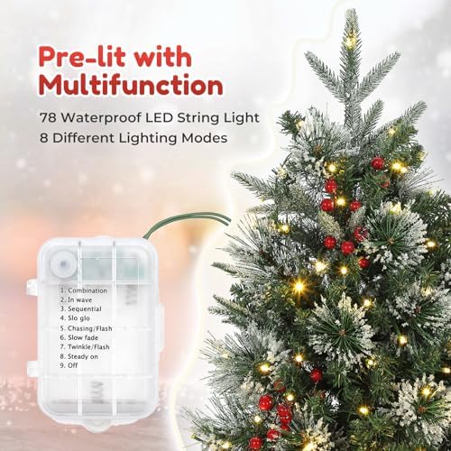 Garvee 3FT Christmas Tree, Pre-Lit Artificial Christmas Trees with Lights, Small Xmas Trees with Sleigh Base & 78 Warm White Lights, Christmas Decoration for Home, Office,1 PCS