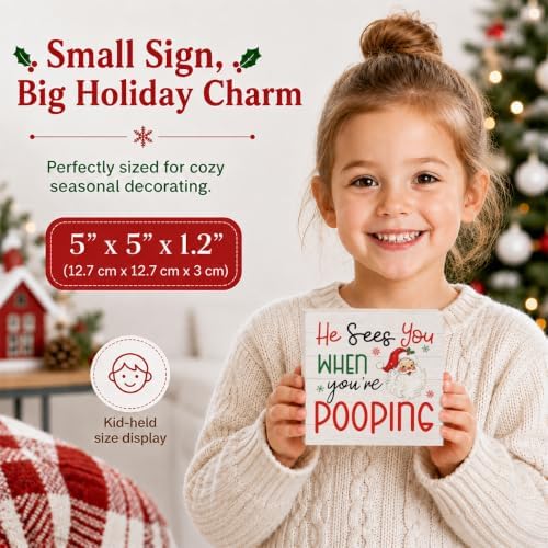 Christmas Bathroom Decor Funny Santa Claus Christmas Decor Wooden Box Sign