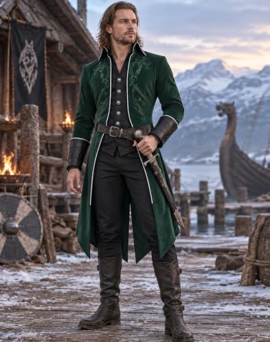 SIAEAMRG Mens Renaissance Pirate Halloween Costume Vampire Jackets Tailcoat