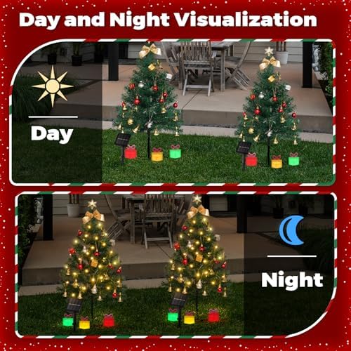 Mini Christmas Tree Solar Lights, Outdoor Decorations, 4 Pack