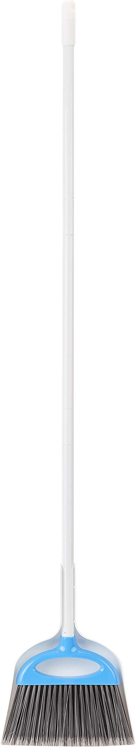 Amazon Basics Dustpan Broom Set with Adjustable Long Handle, Easy to Assemble, Blue and White