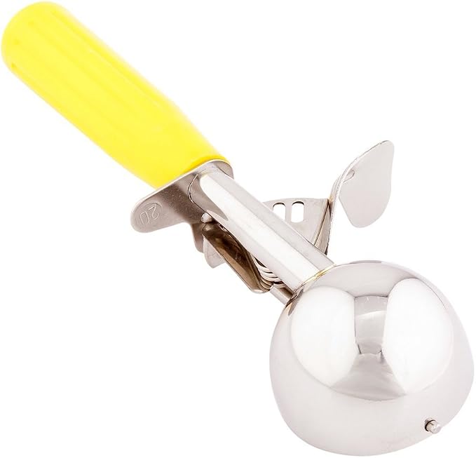 Restaurantware Met Lux 2 Ounce Portion Scoop 1 Trigger Release Cookie Scoop - With Yellow Handle Stainless Steel Disher For Portion Control Scoop Cookie Dough Cupcake Batter Or Ice Cream