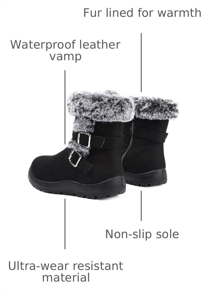 Womens Snow Boots Leather Winter Warm Boots Platform Ankle Booties