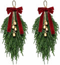 Christmas Teardrop Swag, Christmas Pine Needles Front Door Wreath,Bow Bells
