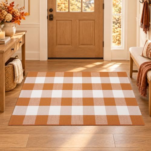 Caramel Buffalo Plaid Rug 28 x 43 for Front Porch Entryway