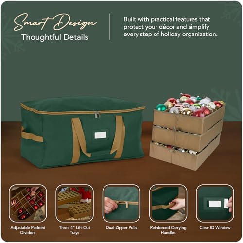 Covermates Adjustable Ornament Storage Bag, 25.5"W x 13"D x 12.5"H, Green