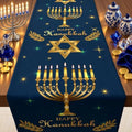 Hanukkah Decorations - Navy Blue Gold Hanukkah Table Runner