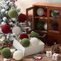 Gemscream 30 Pcs Velvet Christmas Balls, 3.15" Flocked Ornaments, red Green