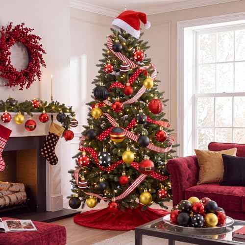 Sosation 29 Pcs Red Black Retro Cartoon Christmas Tree Decor Complete Set