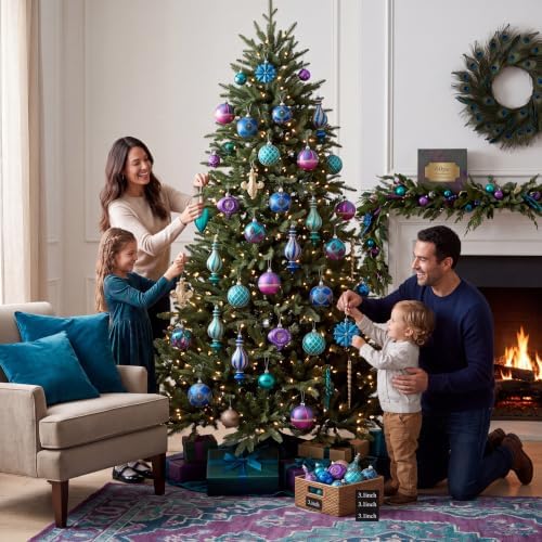 Valery Madelyn Christmas Ball Ornaments, 60ct Peacock Blue Purple Green Shatterproof Christmas Tree Decorations Set, Decorative Hanging Ornaments Bulk for Xmas Holiday Party Decor