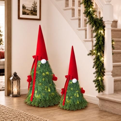 Christmas Decor, 2 Pack Christmas Gnome Topiary Trees, 32 & 27 Inch