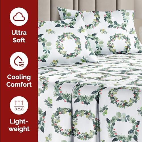 Christmas Sheet Set, Holiday Wreath, Holiday Xmas Bedding Set - Twin Size