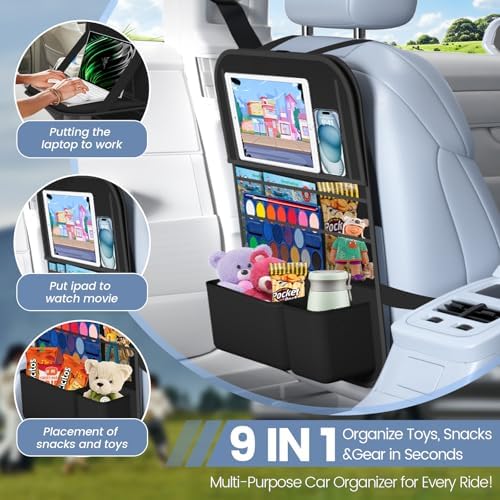 1 Pack Car Backseat Organizer with Tray, Tablet Holder for Kids Trip