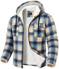 GEEK LIGHTING Men's Flannel Shirts Jacket Sherpa Lined Plaid Zipper Hoodie