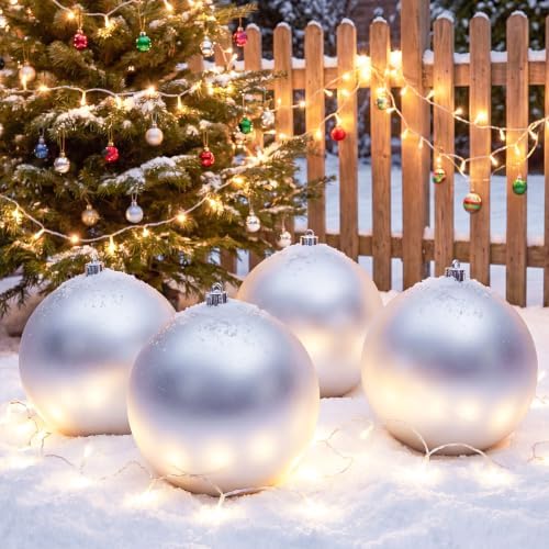 Threan 12 Inch Silver Matte Large Christmas Ball Ornament