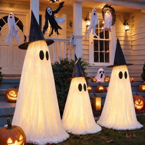 Weysat 3 Pcs Halloween Decorations Outdoor Light up Ghost with Lights