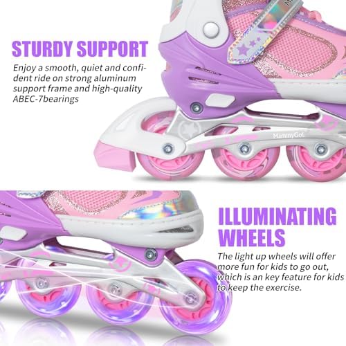 MammyGol Adjustable Inline Skates for Kids Boys Girls Youth Blades Roller Skates with Light up Wheels Ages 4-16