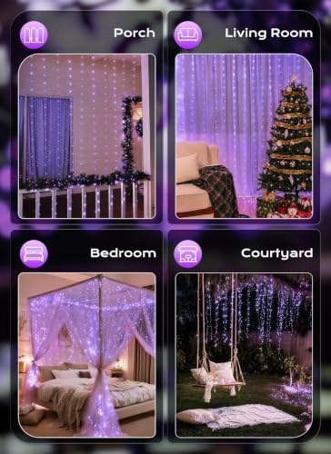 Brightown 300 LED Purple Fairy Lights, 9.8ft x 9.8ft Halloween String Light