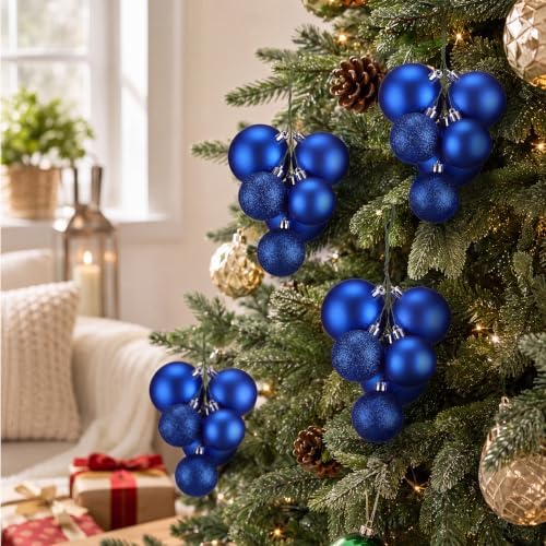 Roowest 4 Sets Large Blue Glitter Christmas Ball Clusters Ornaments Decor
