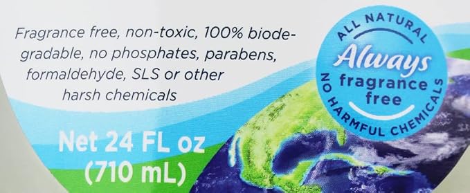 Fragrance Free, Free & Clear, Liquid Dish Soap, 2 Pk/ 24 oz |For Environmental Sensitivities (MCS, EI, free of MI, Sulfate, SLS) Sensitive Skin, Free and Clear, Plant Based, Unscented