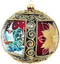 Hand Blown Glass Ball Christmas Ornament, 6 in, Winter Charm Burgundy