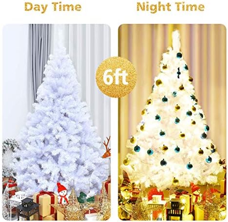 White Artificial Christmas Tree, 6FT Artificial Pine Tree w/Premium PVC Needles & Solid Metal Stand, Easy Assembly, for Indoor & Outdoor Use