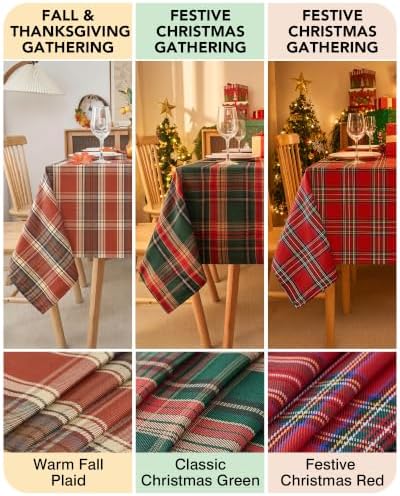Rectangle Christmas Tablecloth 8ft, Tartan Plaid, 2-Pack