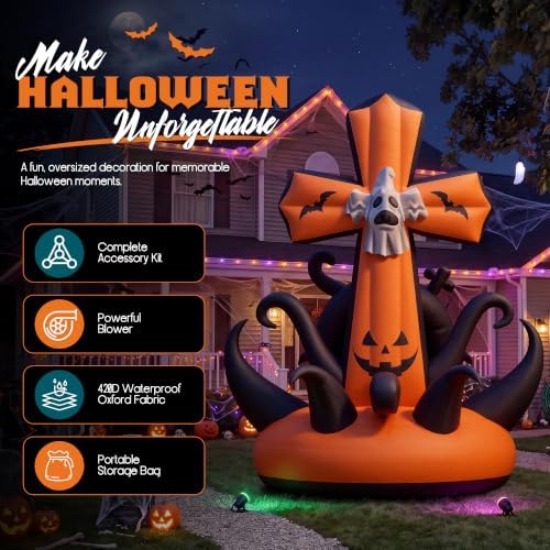 Albott 19.7 FT Commercial Halloween Inflatable Pumpkin Cross, 420D Oxford