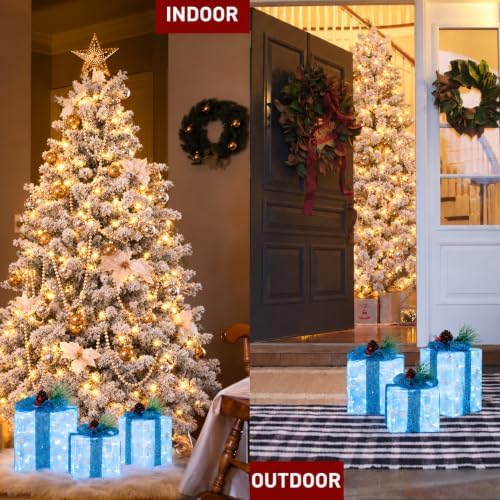 Set of 3 Snowflake Lighted Boxes, Blue Indoor Christmas Decor