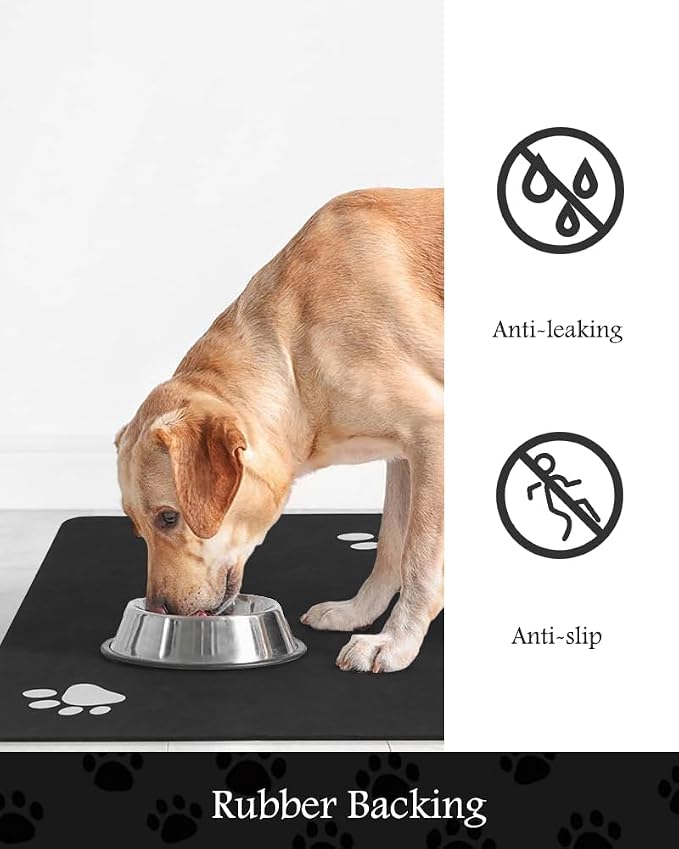Pet Feeding Mat-Absorbent Dog Mat for Food and Water Bowl-No Stains Quick Dry Water Dispenser Mat-Dog Accessories Pet Supplies-Bowl for Messy Drinkers（Black,16"x24"