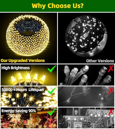 300 LED 75FT Christmas String Lights Indoor Outdoor, 12 Modes, Warm White