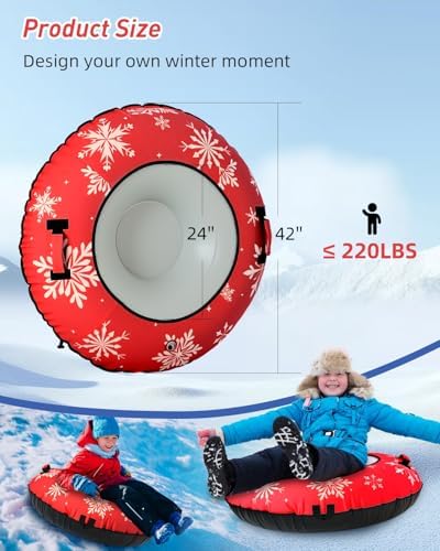 42" Heavy Duty Snow Tube 1/2 Pack with Premium Canvas Cover for Kids Ages 13+ Adults, Inflatable Snow Tube Sled with Thickened Bottom Tow Strap Repair Kit, Outdoor Winter for Sledding