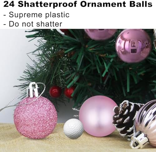 Bubblegun Pink 3.2" Large Christmas Balls - Christmas Tree Decoration Ornaments Shatterproof Hanging Balls for Birthday Halloween Holiday Wedding Decorations Set of 24pcs