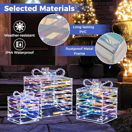 Tangkula Set of 3 Christmas Lighted Gift Boxes, Christmas Decorations