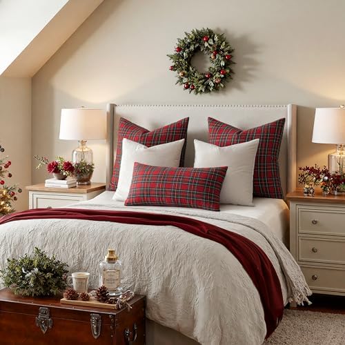 MIULEE Christmas Plaid Pillow Covers Scottish Tartan 16x16 Red