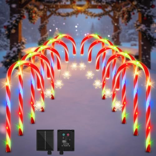 10 Pack Solar Candy Cane Pathway Lights, Multicolor Christmas Yard Decor