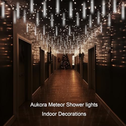 Aukora Christmas Lights Outdoor, White Meteor Shower Lights UL Certified